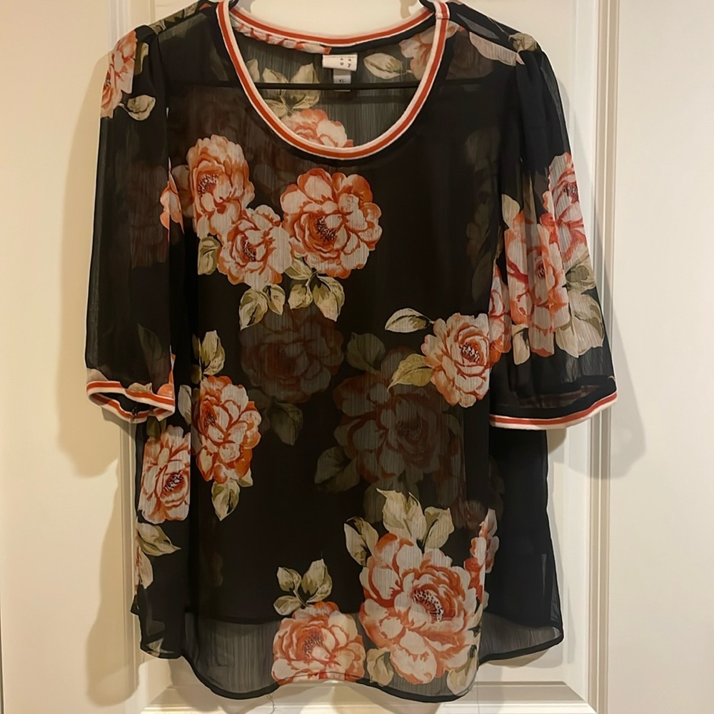 A New Day see through black blouse with floral print size XL worn once